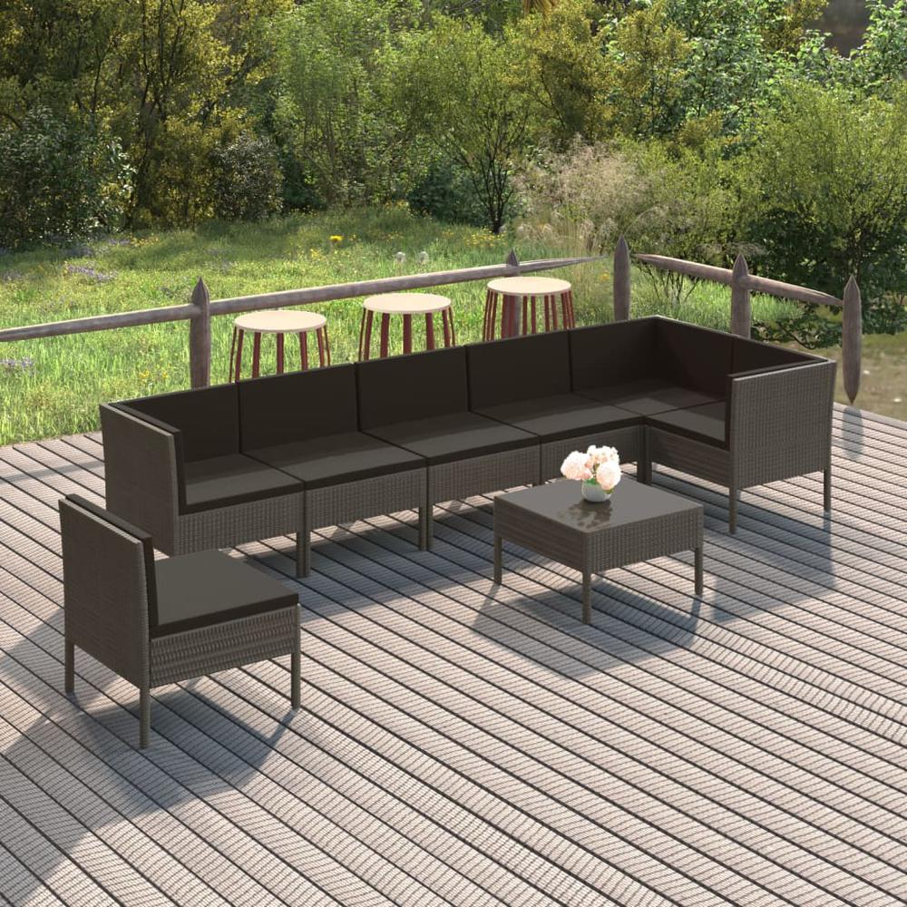 vidaXL 8 Piece Patio Lounge Set with Cushions Poly Rattan Black, 3094390. Picture 1
