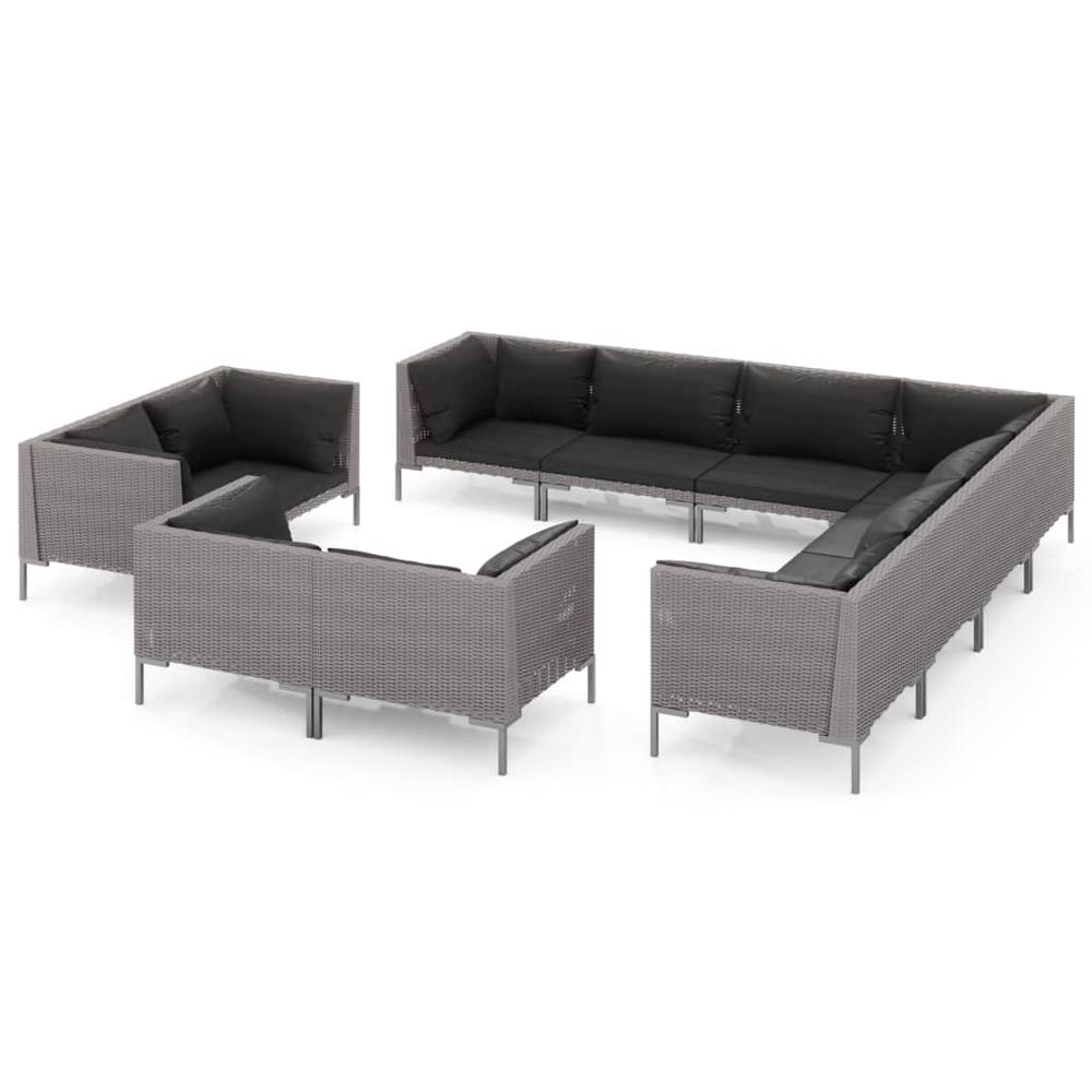 vidaXL 11 Piece Patio Lounge Set with Cushions Poly Rattan Dark Gray, 3099902. Picture 2