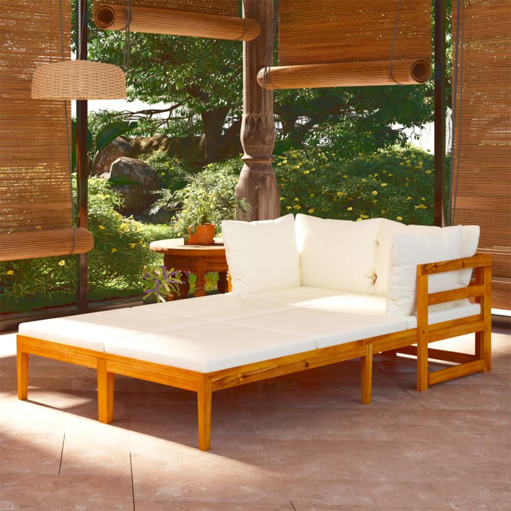 vidaXL Sun Loungers with Cream White Cushions 2 pcs Acacia Wood. Picture 1