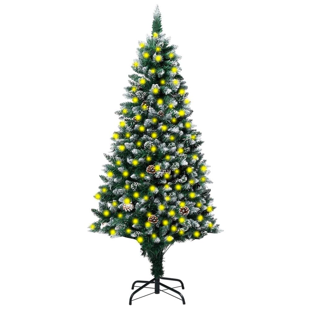 vidaXL Artificial Christmas Tree LEDs&Pine Cones&White Snow 82.7". Picture 1