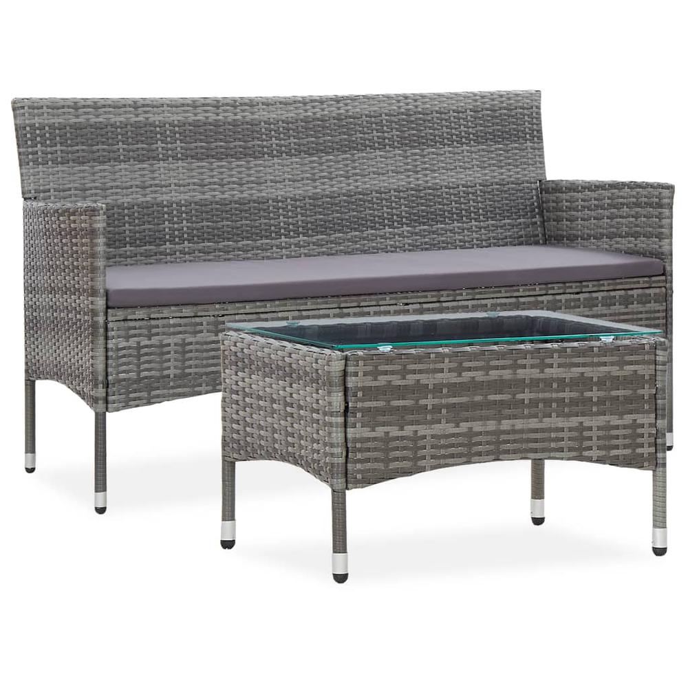 vidaXL 2 Piece Patio Lounge Set with Cushion Poly Rattan Gray, 3059324. Picture 1