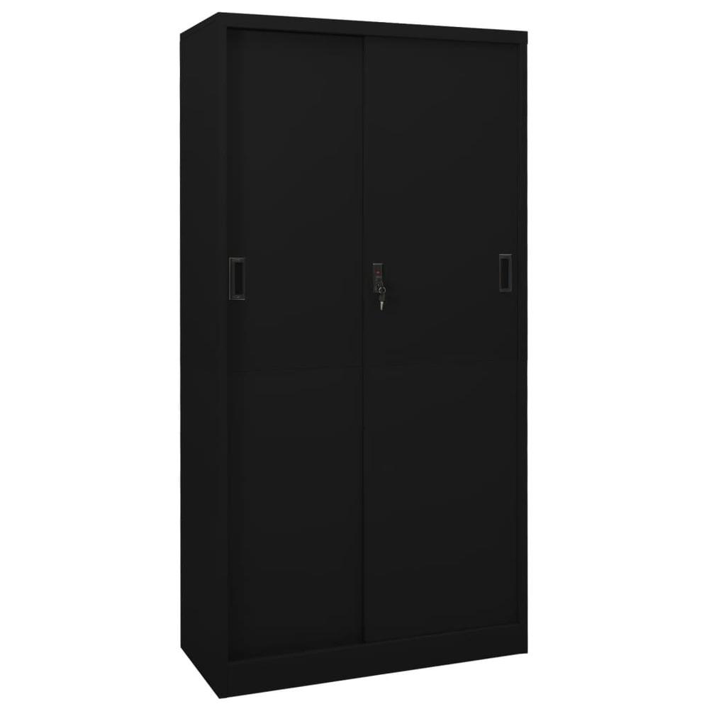 vidaXL Office Cabinet with Sliding Door Black 35.4"x15.7"x70.9" Steel, 335960. Picture 1