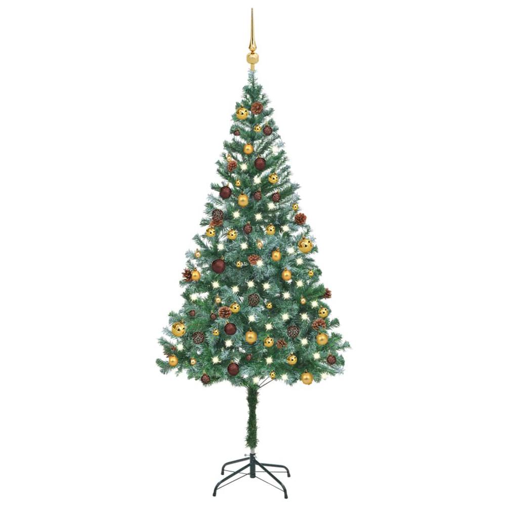 vidaXL Artificial Christmas Tree with LEDs&Ball Set&Pinecones 70.9", 3077528. Picture 1