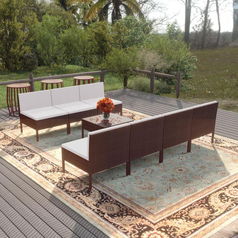 vidaXL 8 Piece Patio Lounge Set with Cushions Poly Rattan Brown, 3094327. Picture 1