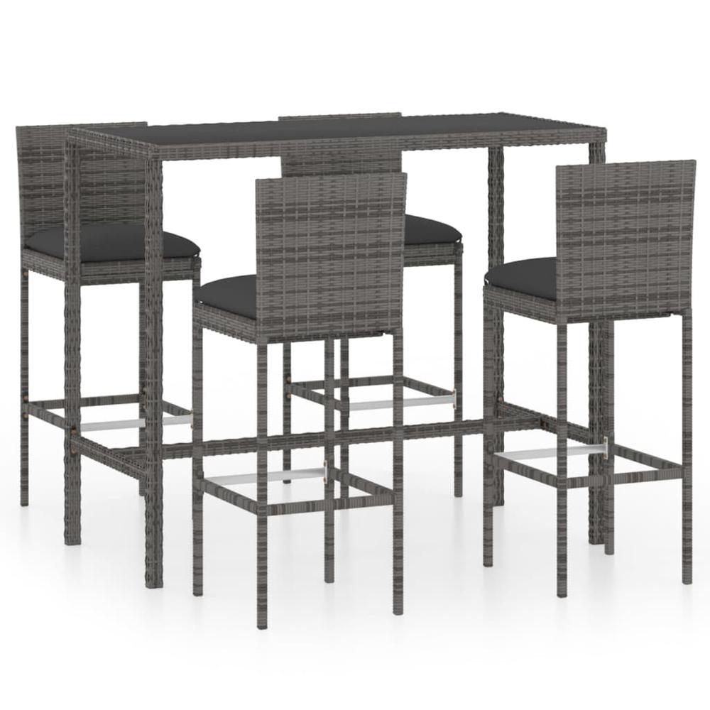 vidaXL 5 Piece Patio Bar Set with Cushions Poly Rattan Gray, 3064833. Picture 2