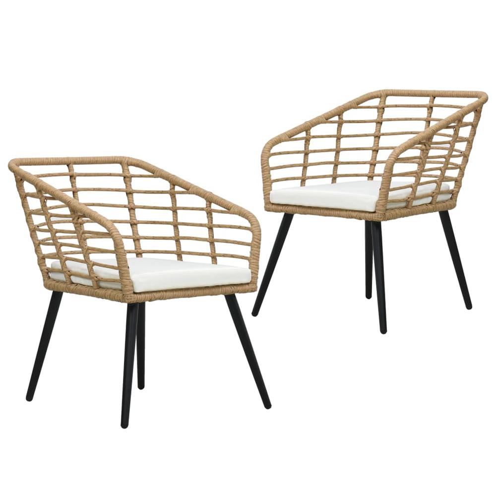 vidaXL Patio Chairs with Cushions 2 pcs Poly Rattan Oak. Picture 1