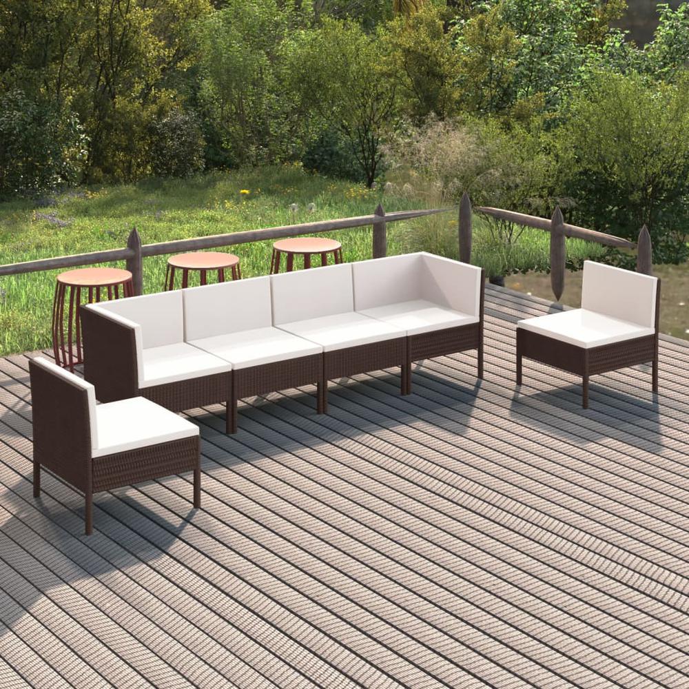 vidaXL 6 Piece Patio Lounge Set with Cushions Poly Rattan Brown, 3094347. Picture 1