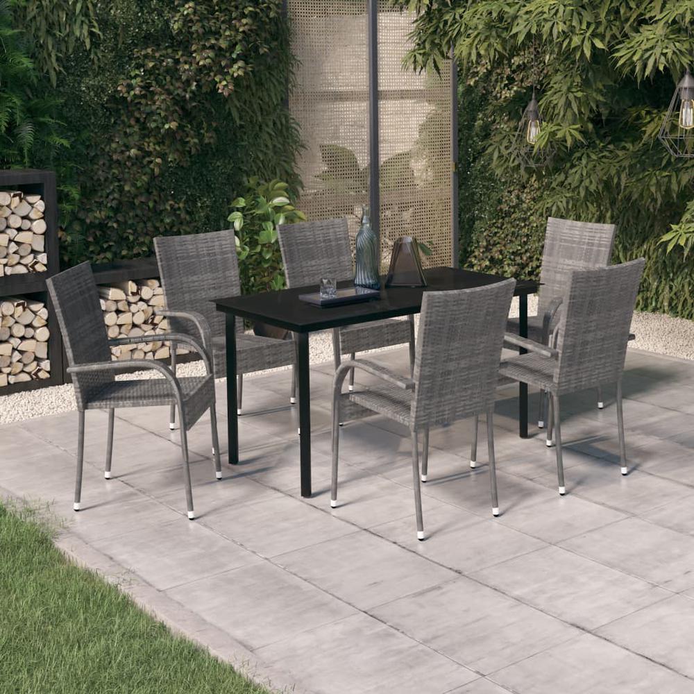 vidaXL 7 Piece Patio Dining Set Gray and Black, 3099392. Picture 1