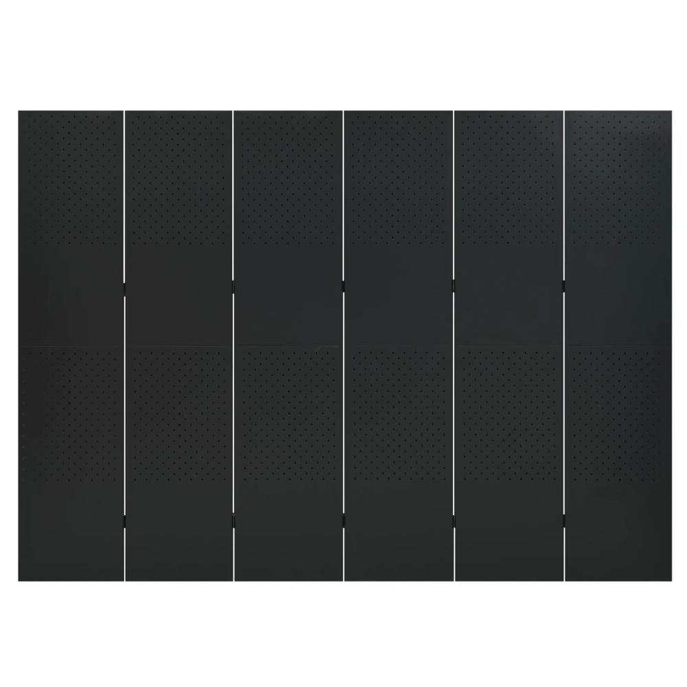 vidaXL 6-Panel Room Dividers 2 pcs Black 94.5"x70.9" Steel. Picture 4