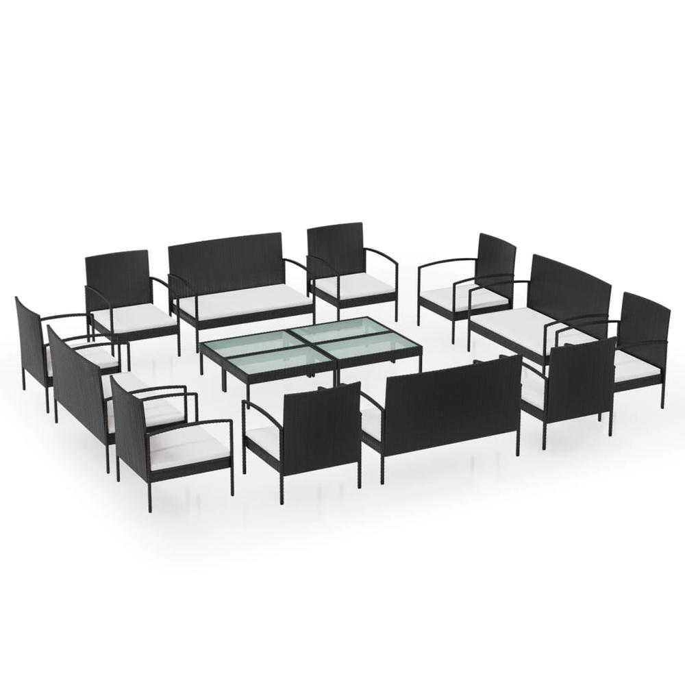 vidaXL 16 Piece Patio Lounge Set with Cushions Poly Rattan Black, 3095964. Picture 2