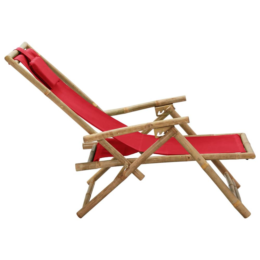vidaXL Reclining Relaxing Chair Red Bamboo and Fabric. Picture 4