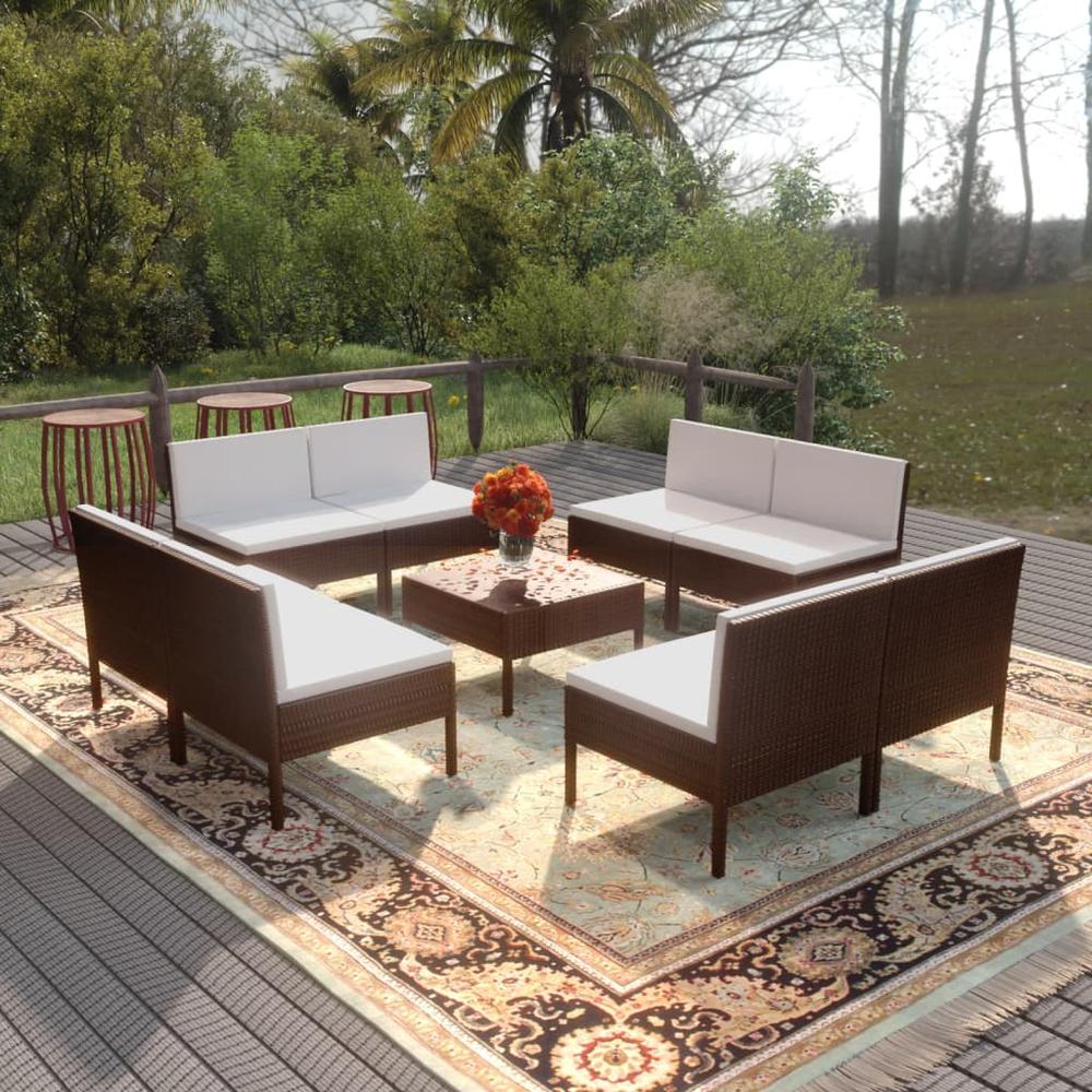 vidaXL 9 Piece Patio Lounge Set with Cushions Poly Rattan Brown, 3094315. Picture 1