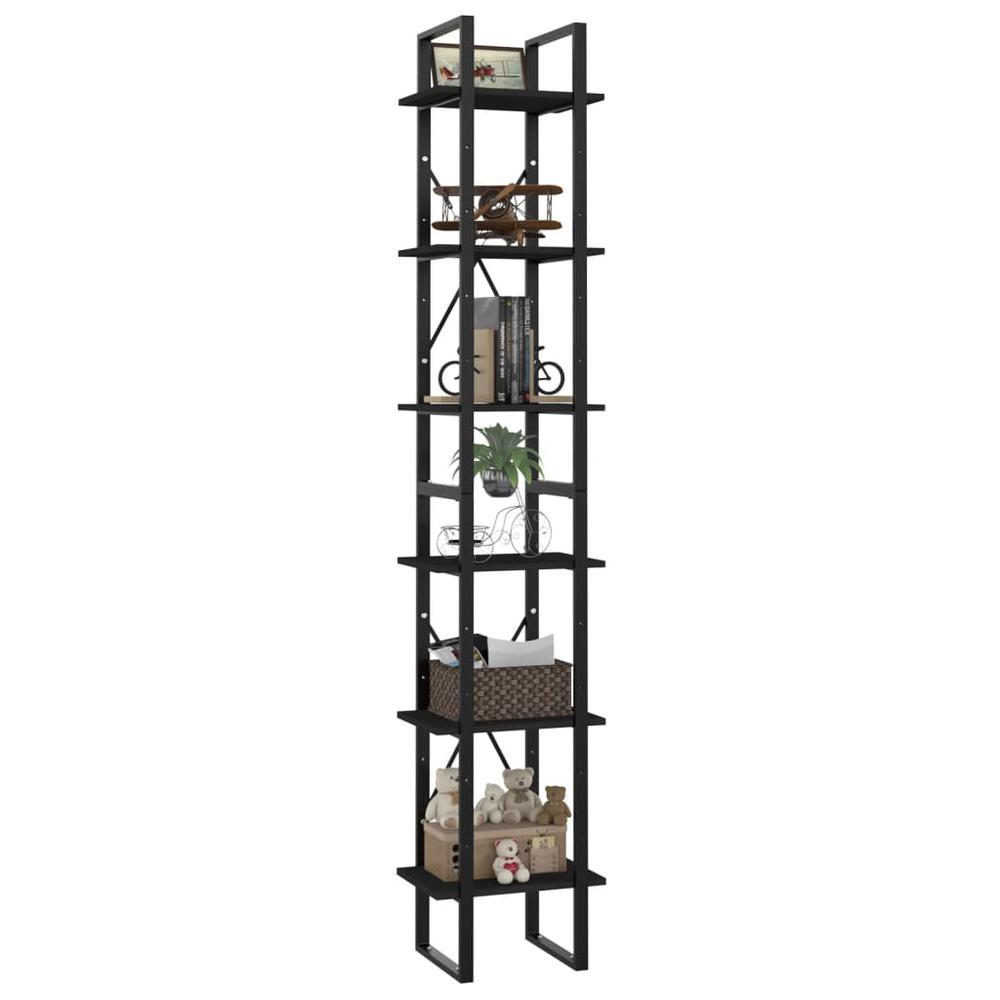 vidaXL 6-Tier Book Cabinet Black 15.7"x11.8"x82.7" Engineered Wood. Picture 4