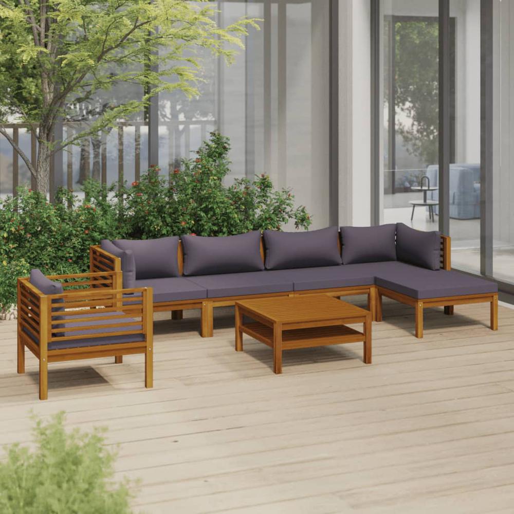 vidaXL 7 Piece Patio Lounge Set with Cushion Solid Acacia Wood, 3086898. Picture 1