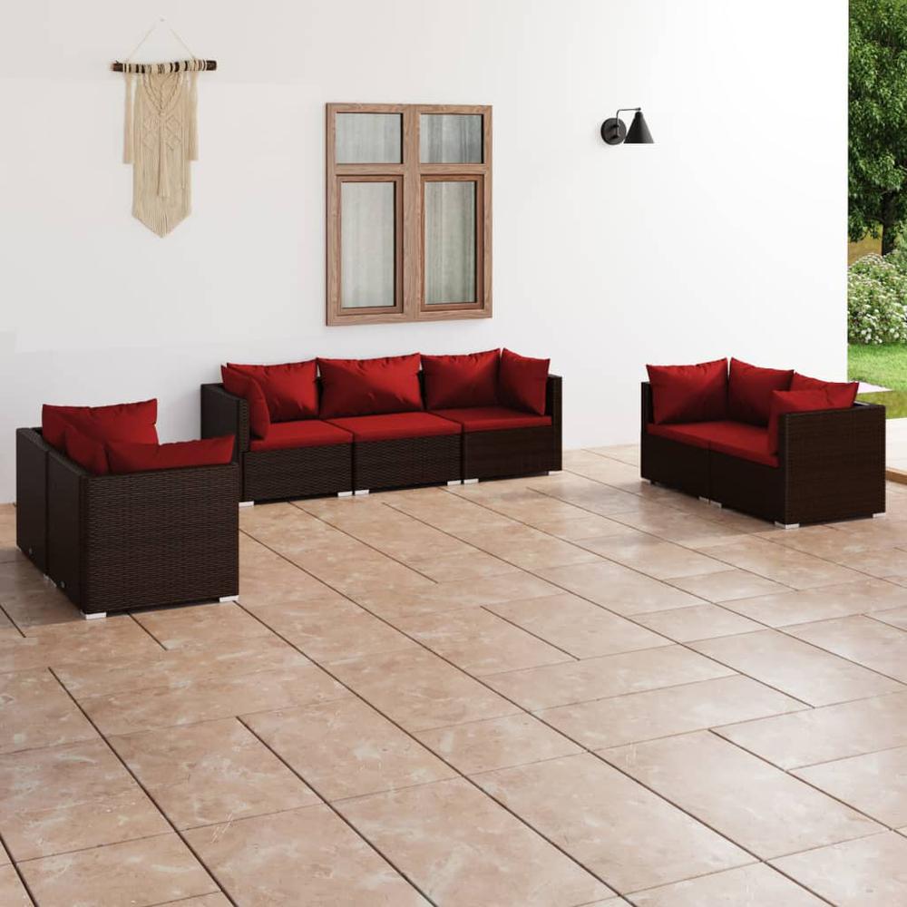 vidaXL 7 Piece Patio Lounge Set with Cushions Poly Rattan Brown, 3102267. The main picture.
