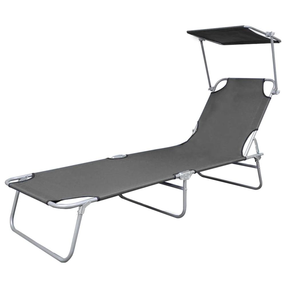 vidaXL Folding Sun Lounger with Canopy Steel Gray, 44291. Picture 2