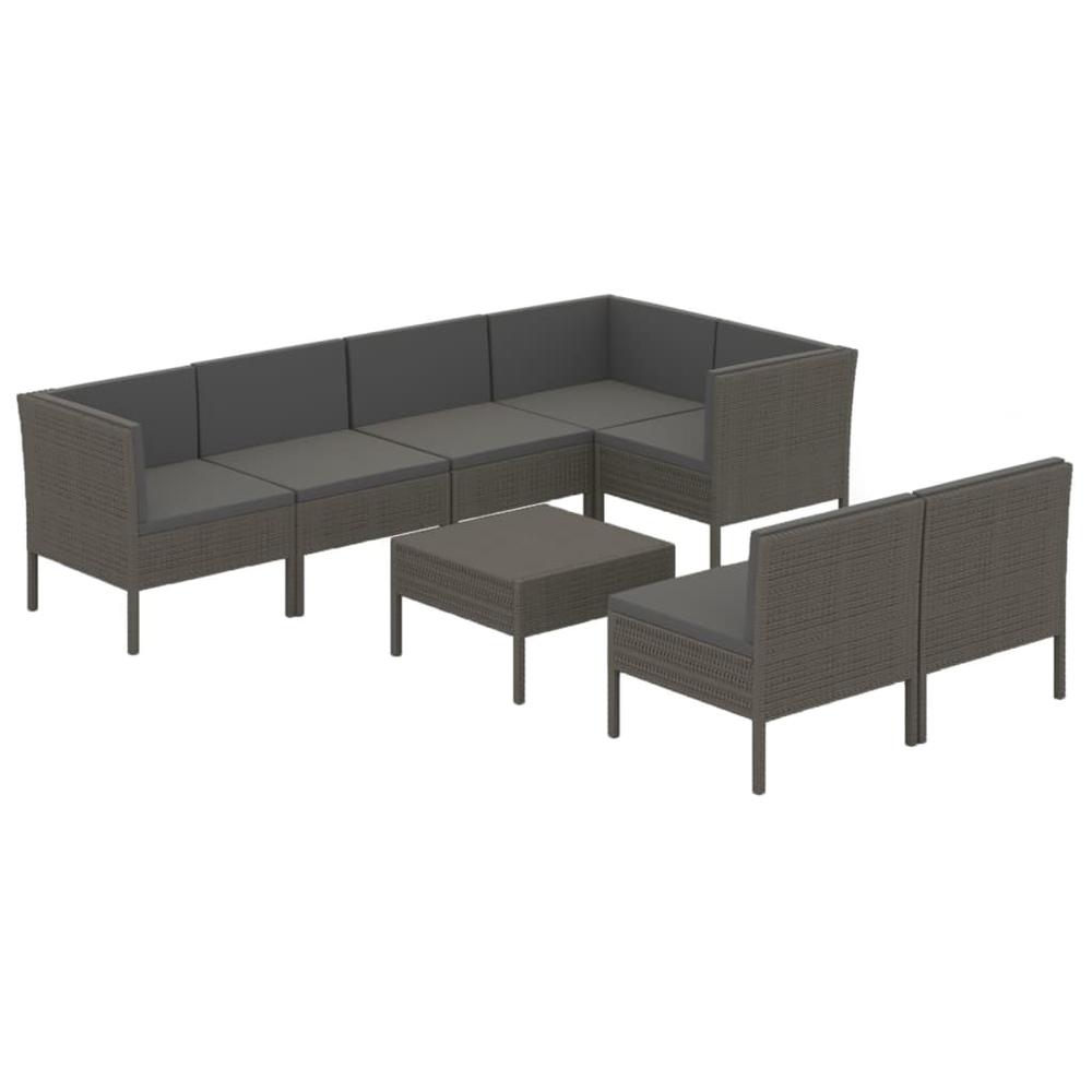 vidaXL 8 Piece Patio Lounge Set with Cushions Poly Rattan Gray, 3094394. Picture 2