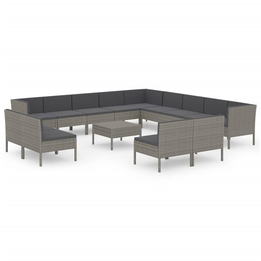 vidaXL 14 Piece Patio Lounge Set with Cushions Poly Rattan Gray, 3094490. Picture 2