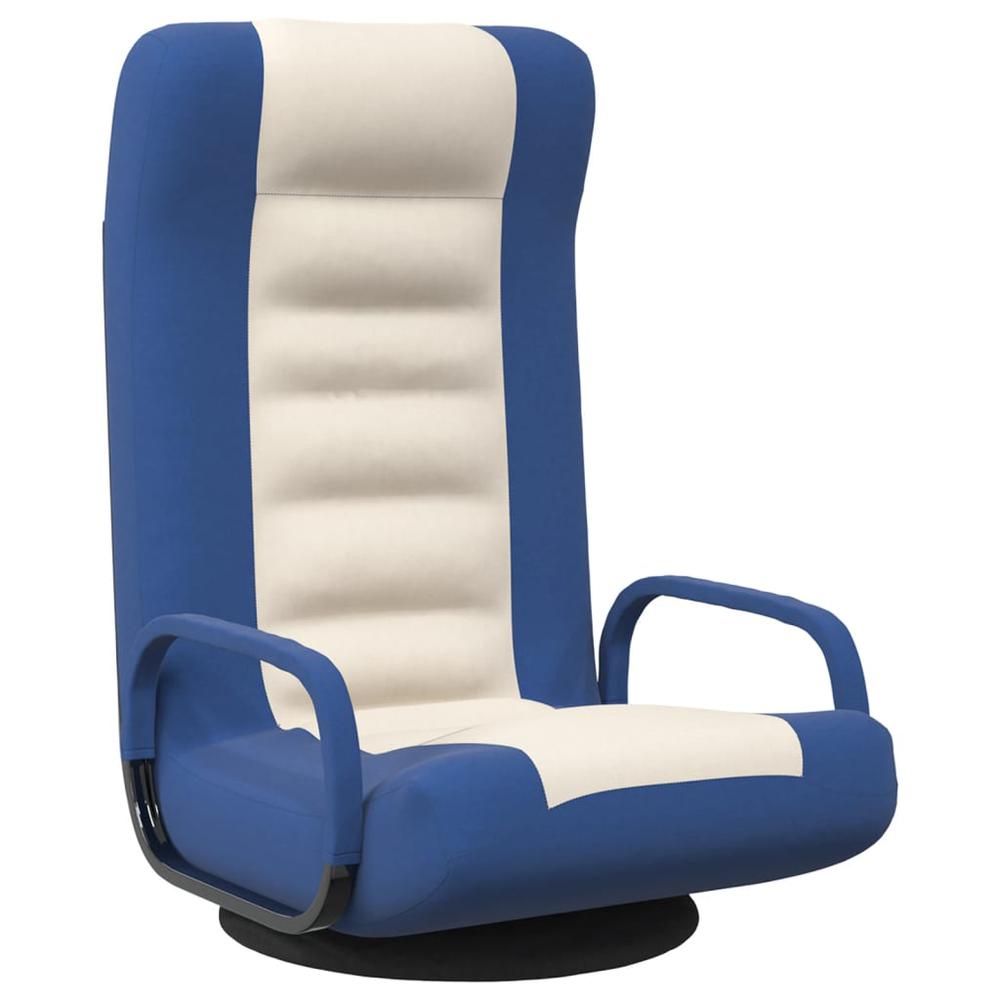 vidaXL Swivel Floor Chair Blue and Cream Fabric. Picture 2