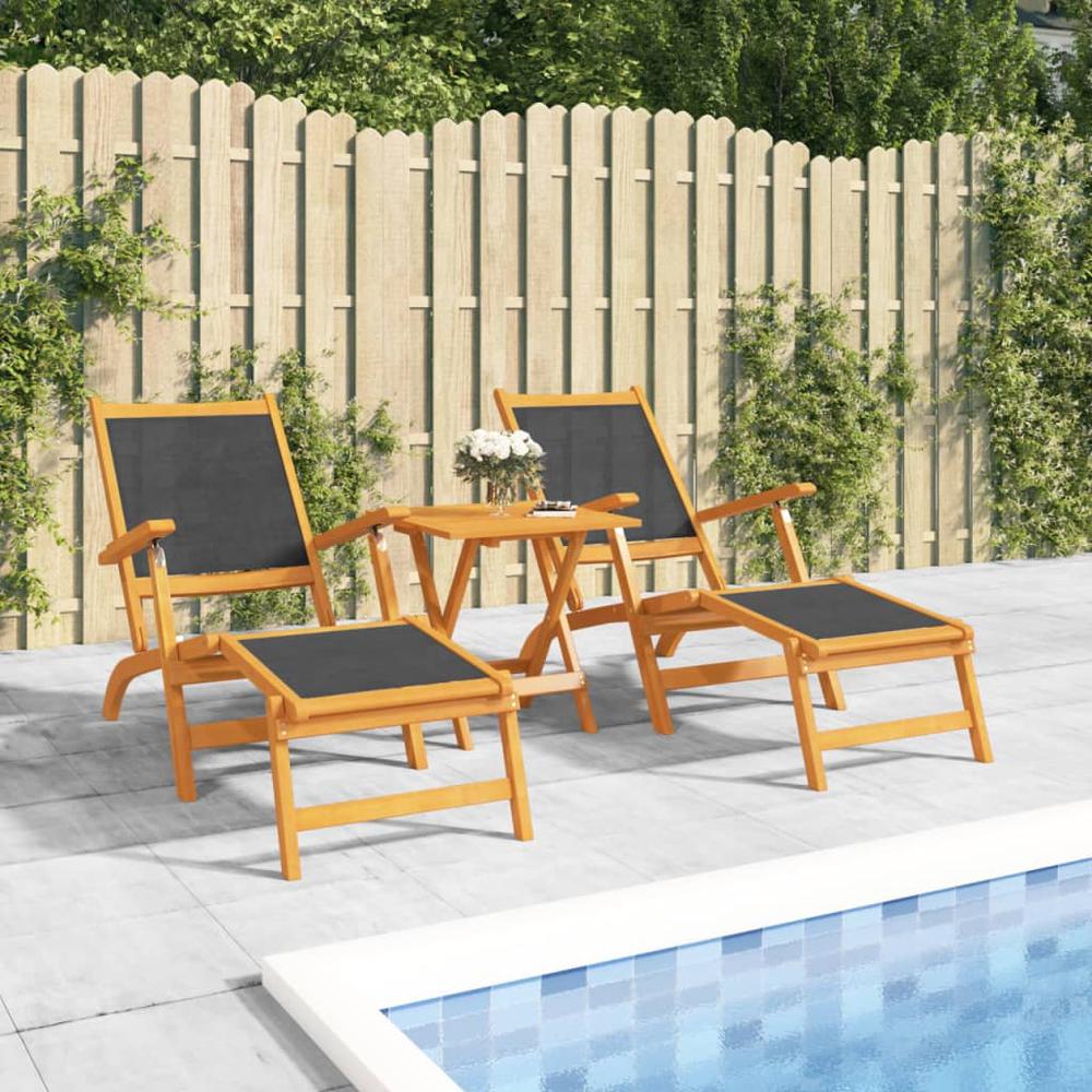 vidaXL Patio Deck Chairs with Table Solid Wood Acacia and Textilene. Picture 1