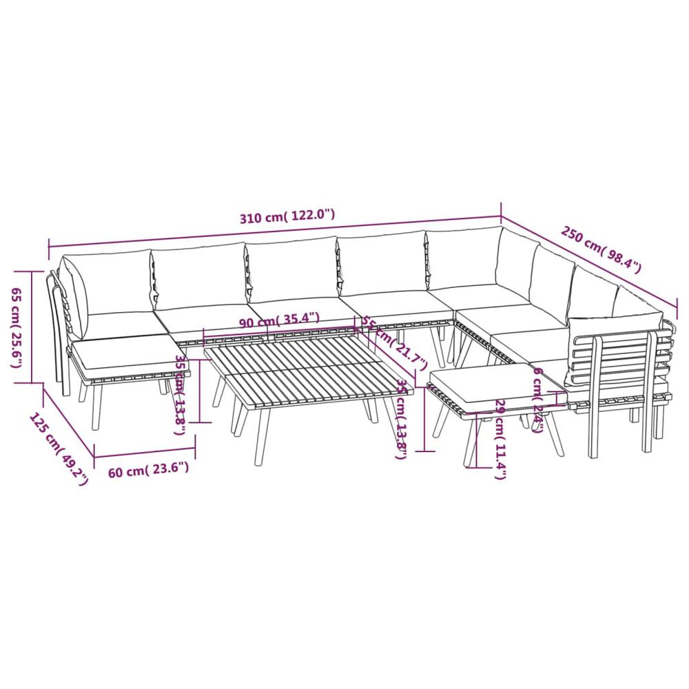 vidaXL 12 Piece Patio Lounge Set with Cushions Solid Acacia Wood, 3087021. Picture 12