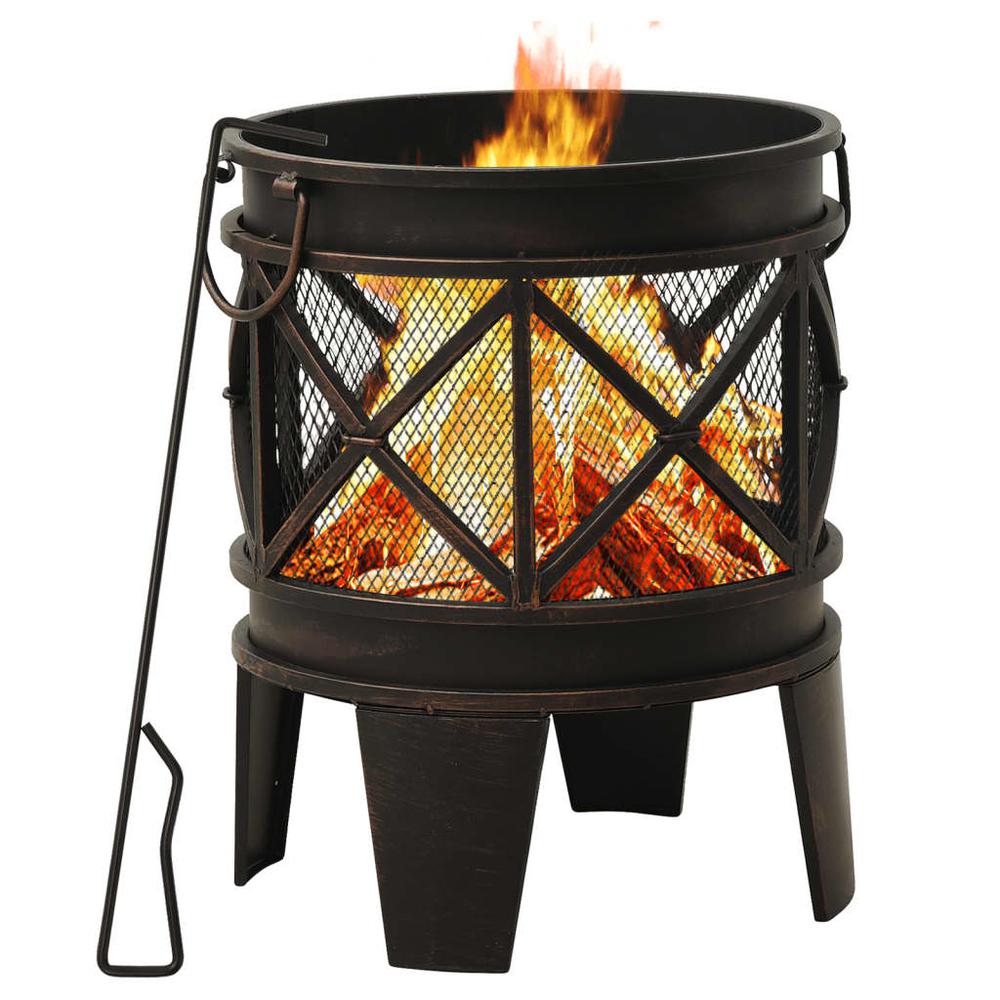vidaXL Rustic Fire Pit with Poker Î¦16.5"21.3" Steell. Picture 1