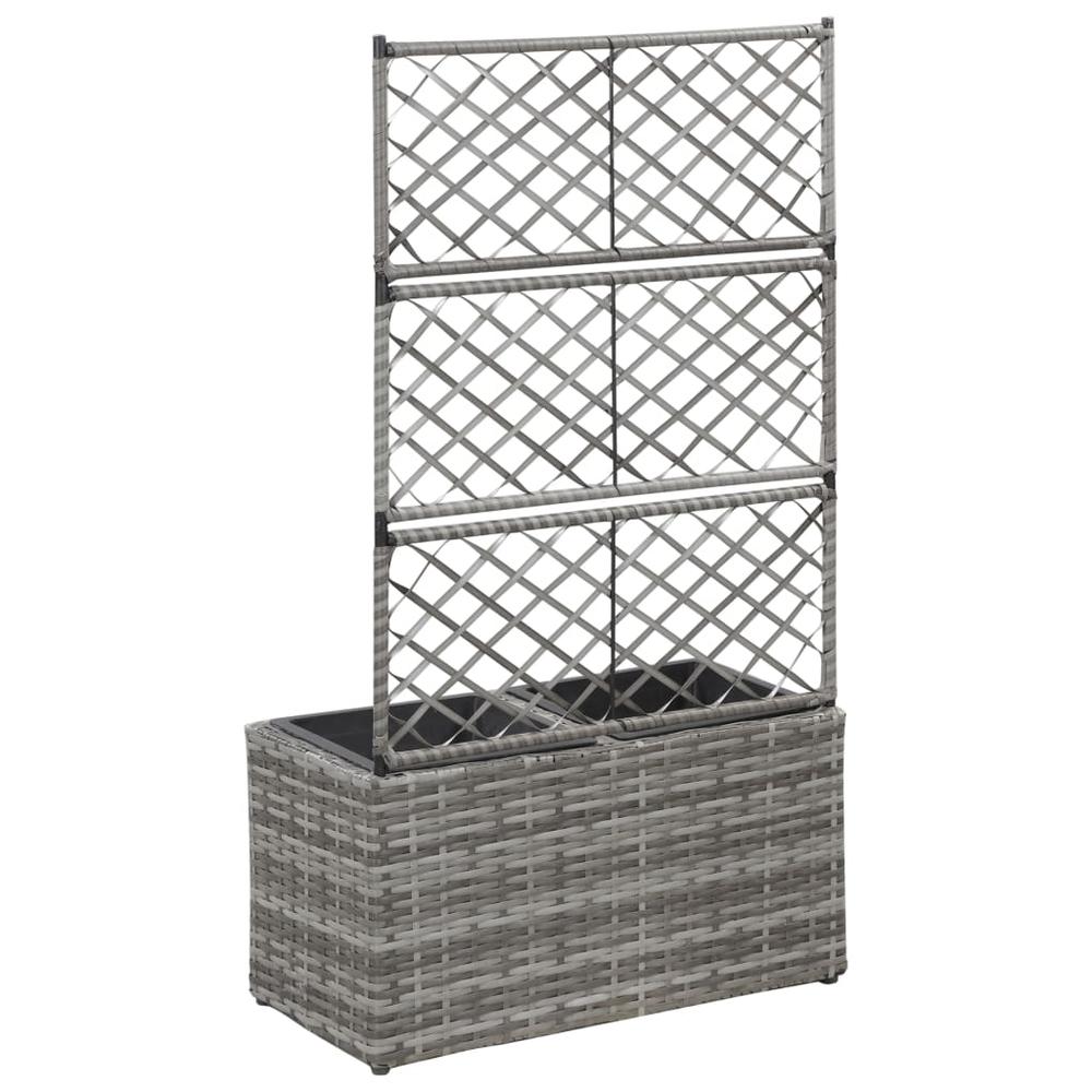 vidaXL Trellis Raised Bed with 2 Pots 22.8" x 11.8" x 42.1" Poly Rattan Gray. Picture 3