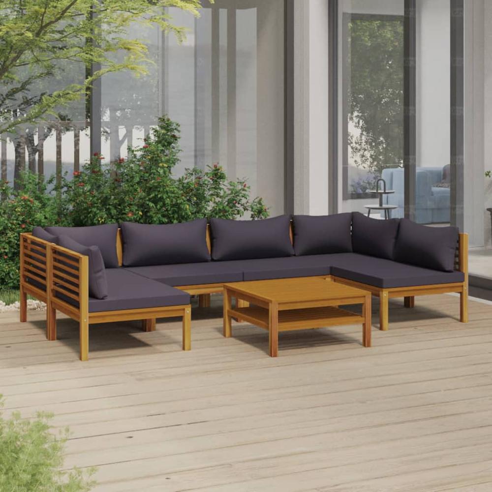 vidaXL 7 Piece Patio Lounge Set with Cushion Solid Acacia Wood, 3086915. Picture 1