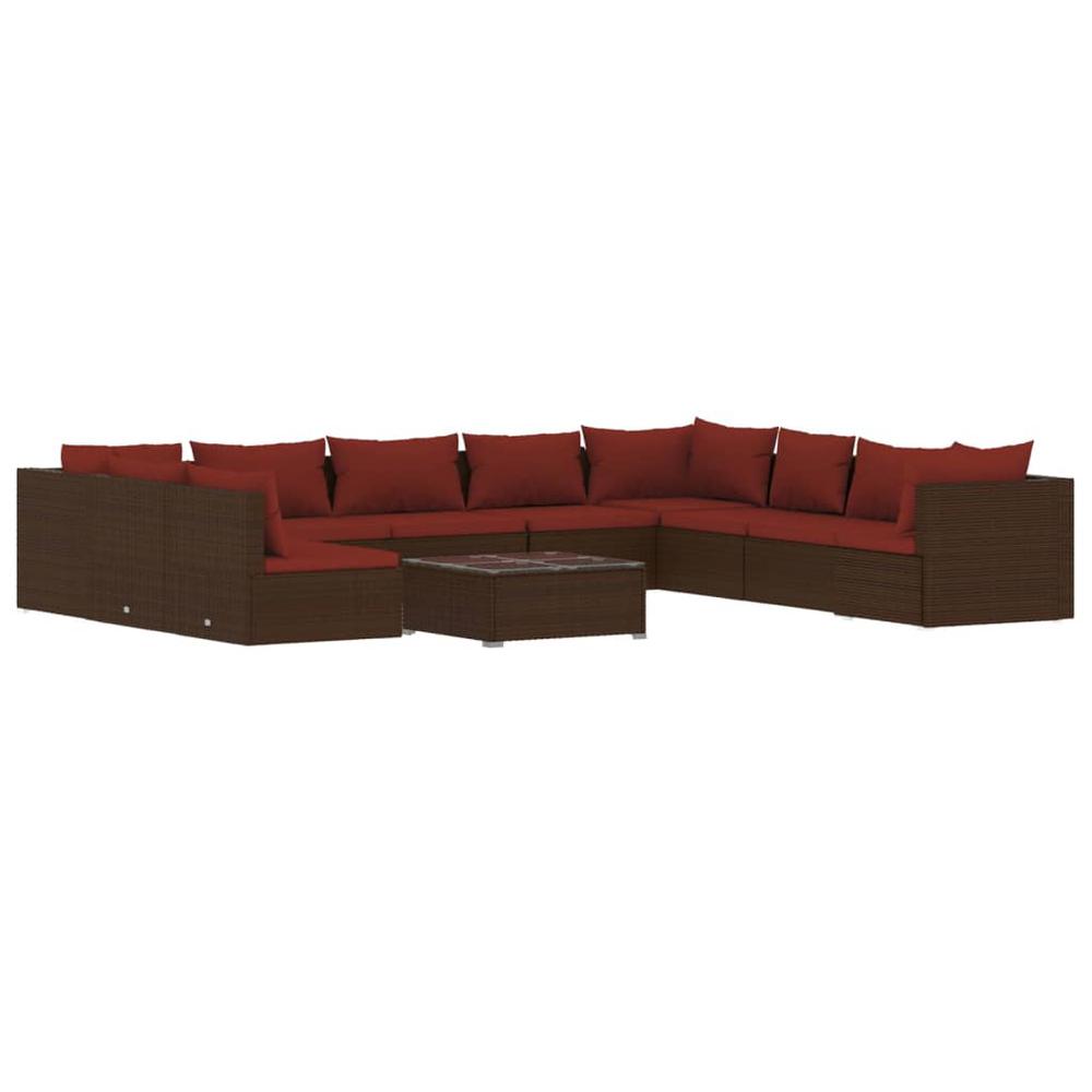 vidaXL 11 Piece Patio Lounge Set with Cushions Brown Poly Rattan, 3102443. Picture 2