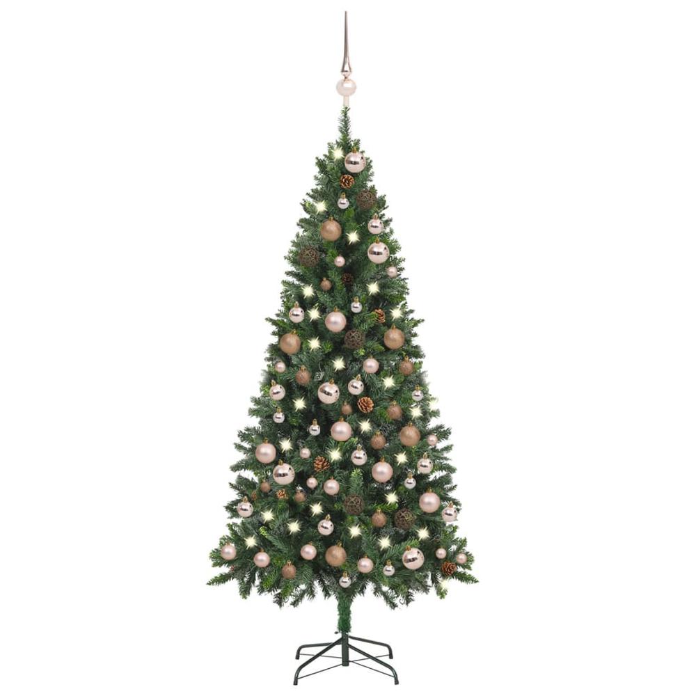 vidaXL Artificial Christmas Tree with LEDs&Ball Set&Pine Cones 70.9", 3077845. Picture 1