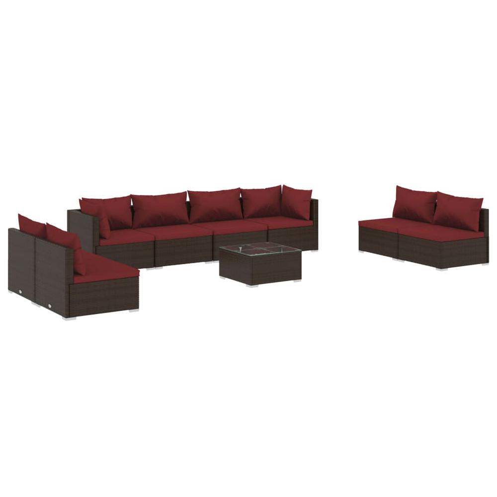 vidaXL 9 Piece Patio Lounge Set with Cushions Poly Rattan Brown, 3102259. Picture 2