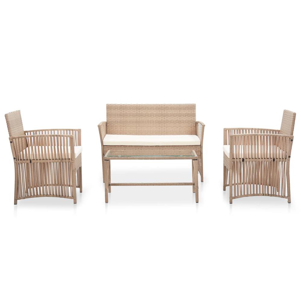 vidaXL 4 Piece Patio Lounge Set with Cushions Poly Rattan Beige. Picture 2