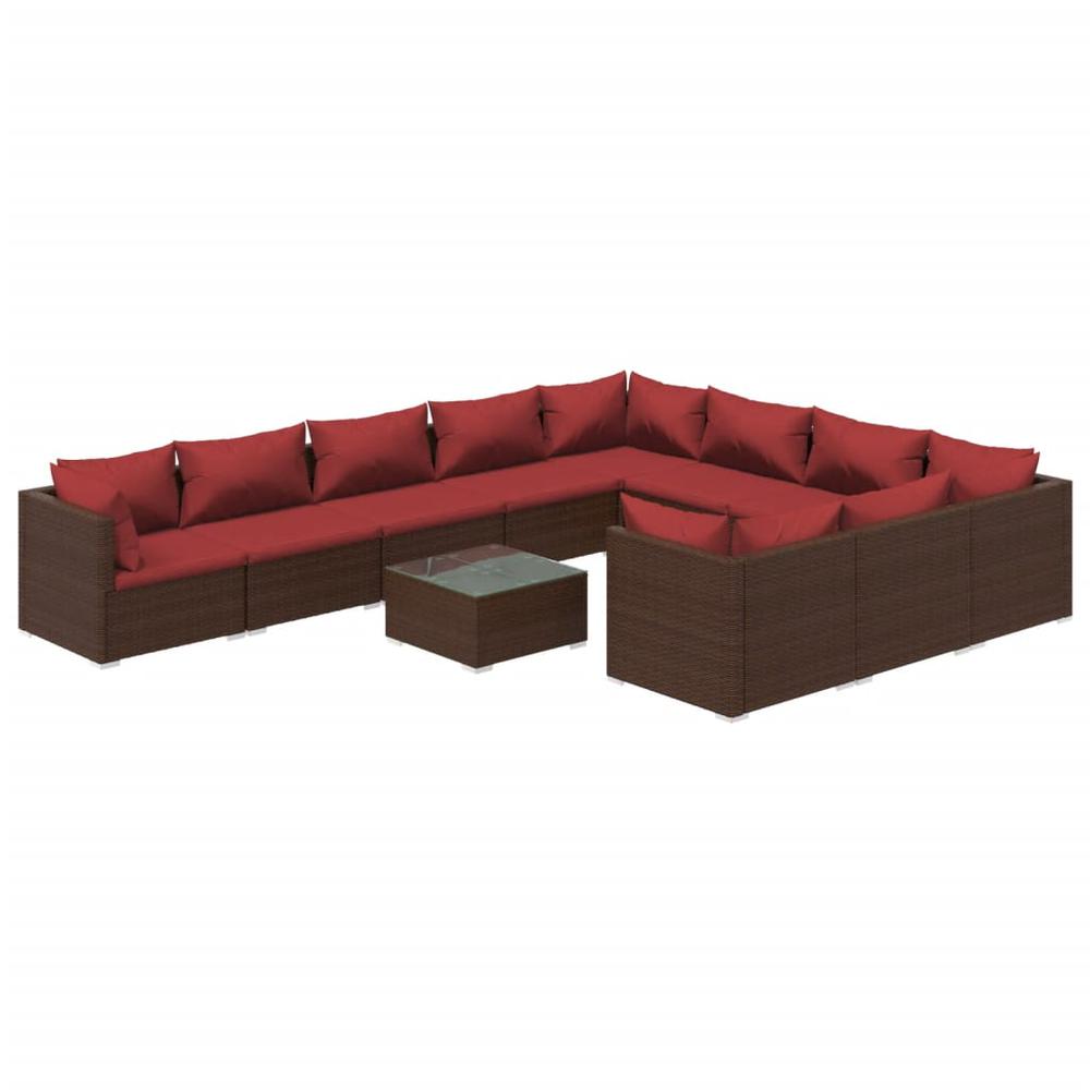vidaXL 11 Piece Patio Lounge Set with Cushions Poly Rattan Brown, 3102787. Picture 2