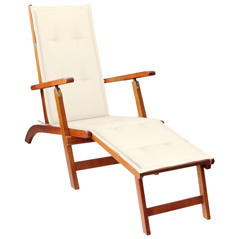 vidaXL Deck Chair Cushion Cream (29.5"+41.3")x19.7"x1.2". Picture 3