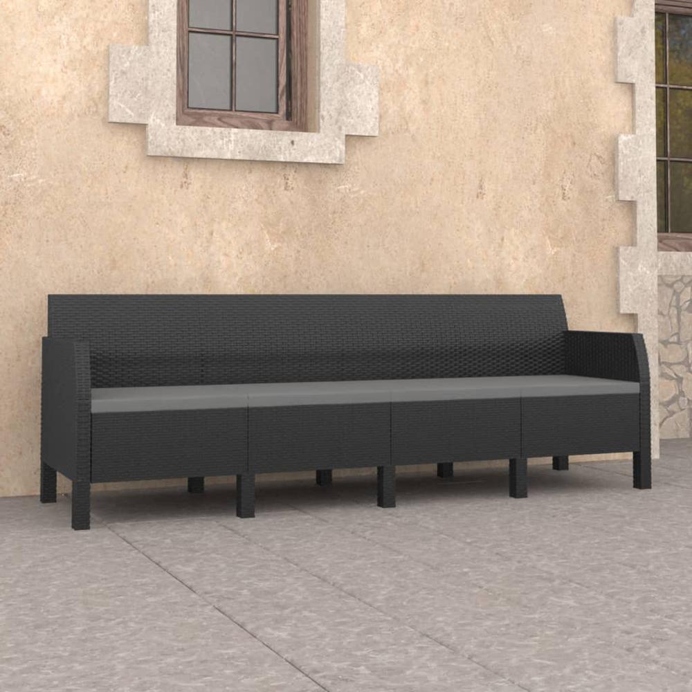 vidaXL 4-Seater Patio Sofa with Cushions Anthracite PP Rattan. Picture 1
