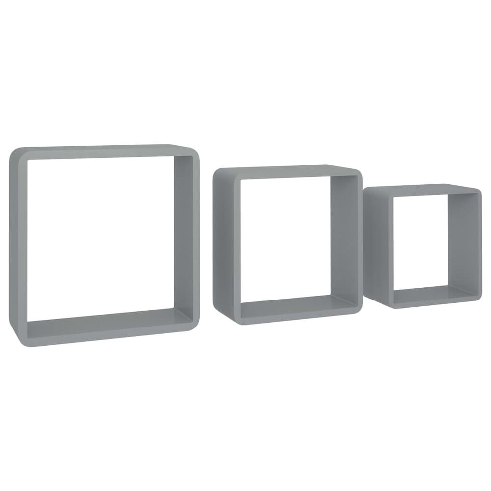 vidaXL Wall Cube Shelves 3 pcs Gray MDF, 323954. Picture 3