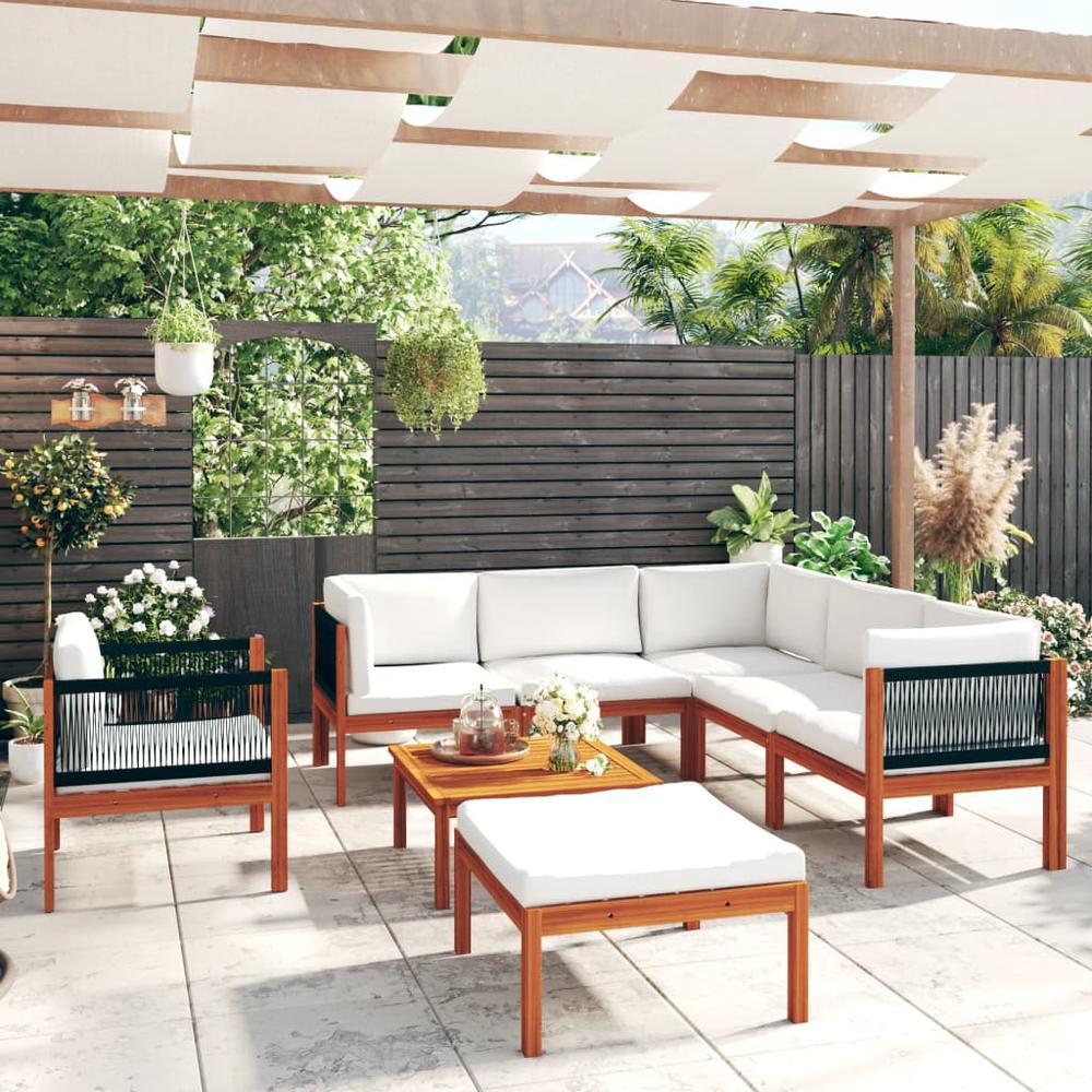 vidaXL 8 Piece Patio Lounge Set with Cushions Cream Solid Acacia Wood, 3057890. Picture 1