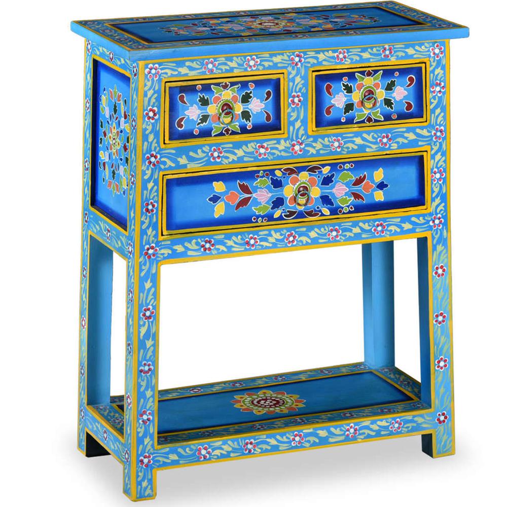 vidaXL Sideboard with Drawers Turquoise 23.6"x11.8"x29.9" Solid Wood Mango. Picture 1