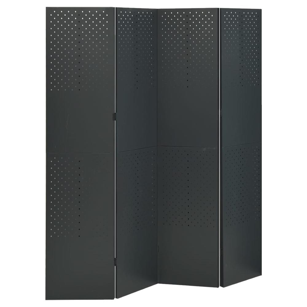 vidaXL 4-Panel Room Dividers 2 pcs Anthracite 63"x70.9" Steel. Picture 2