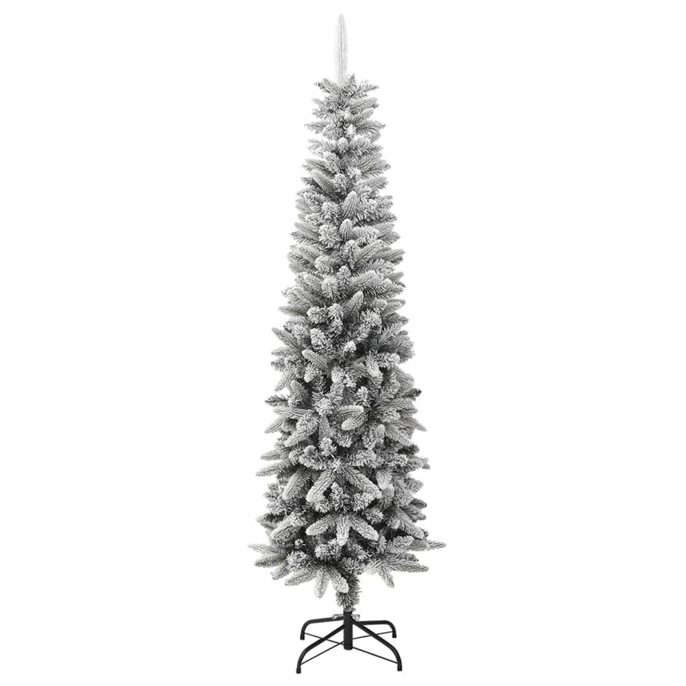 vidaXL Artificial Slim Christmas Tree with Flocked Snow 82.7" PVC&PE. Picture 2