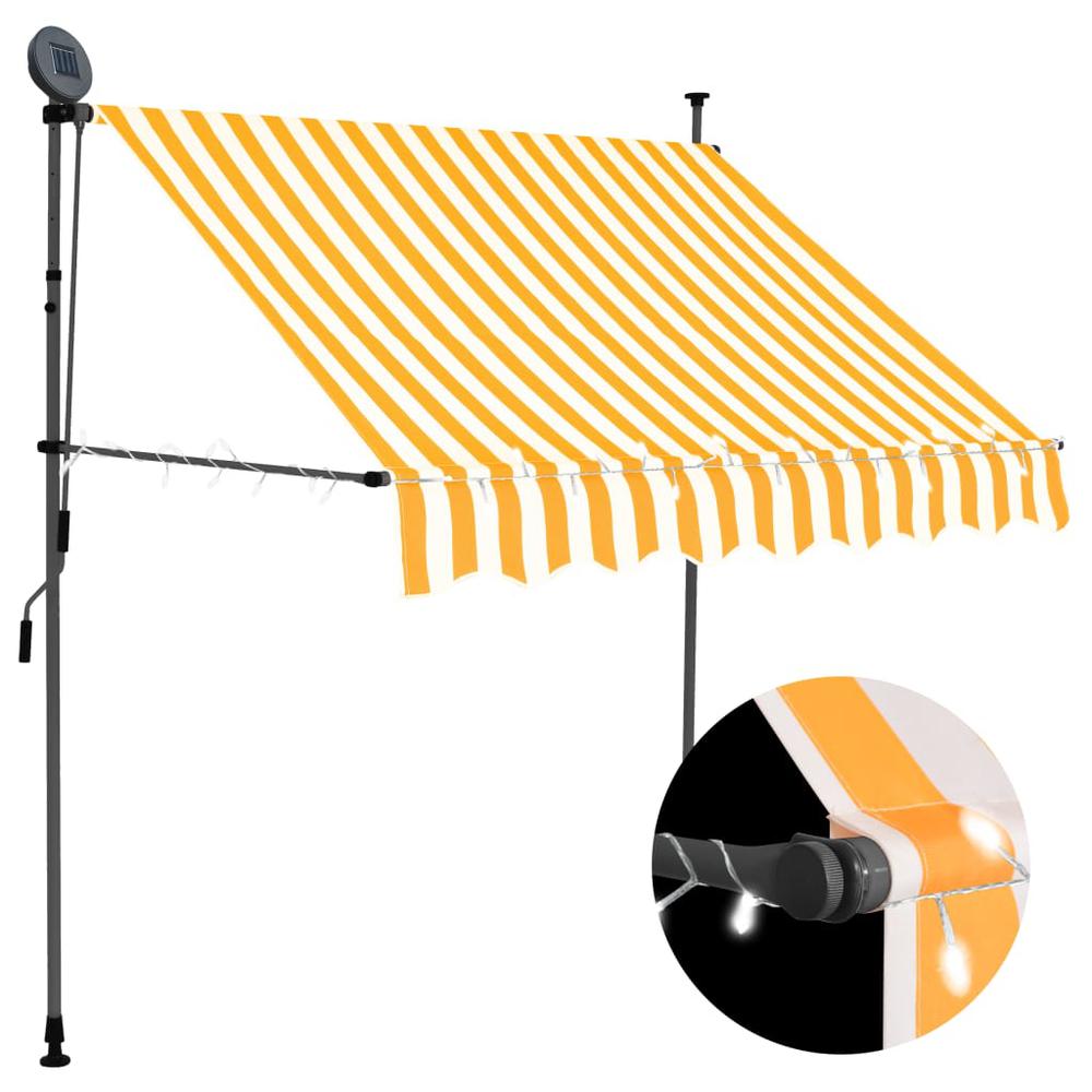 vidaXL Manual Retractable Awning with LED 78.7" White and Orange. Picture 1