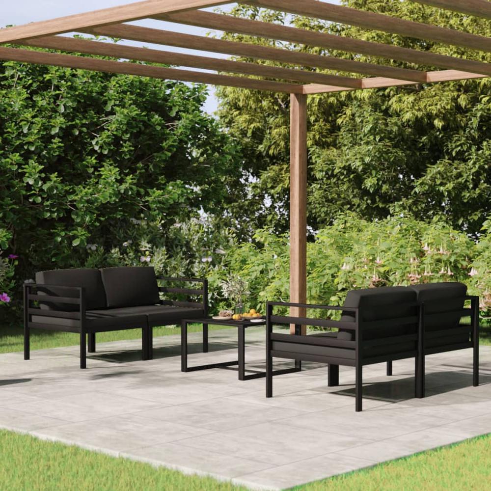 vidaXL 5 Piece Patio Lounge Set with Cushions Aluminum Anthracite, 3107808. Picture 1