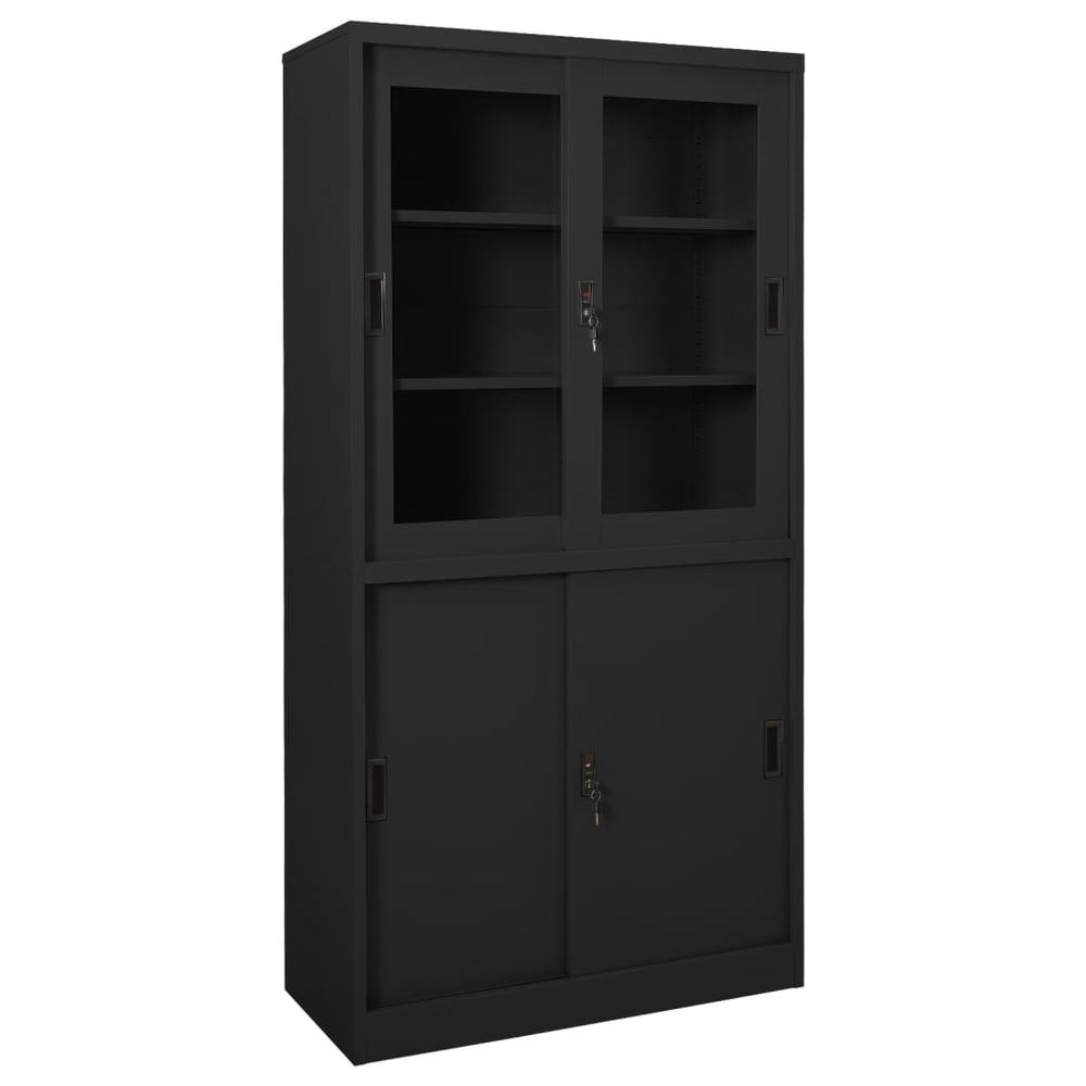 vidaXL Office Cabinet with Sliding Door Anthracite 35.4"x15.7"x70.9" Steel, 335965. Picture 1