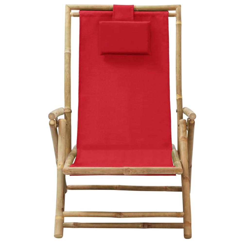 vidaXL Reclining Relaxing Chair Red Bamboo and Fabric. Picture 2