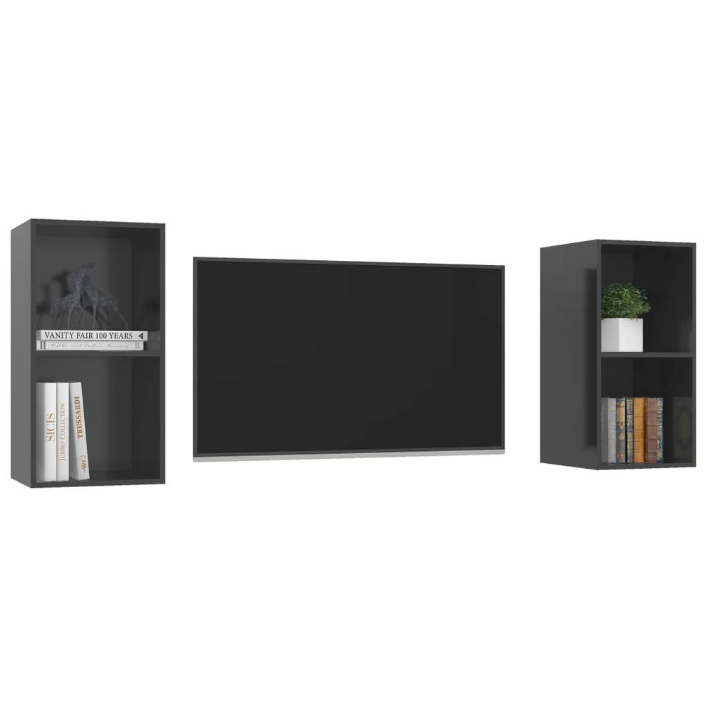 vidaXL Wall-mounted TV Cabinets 2 pcs High Gloss Gray Engineered Wood, 3079852. Picture 3