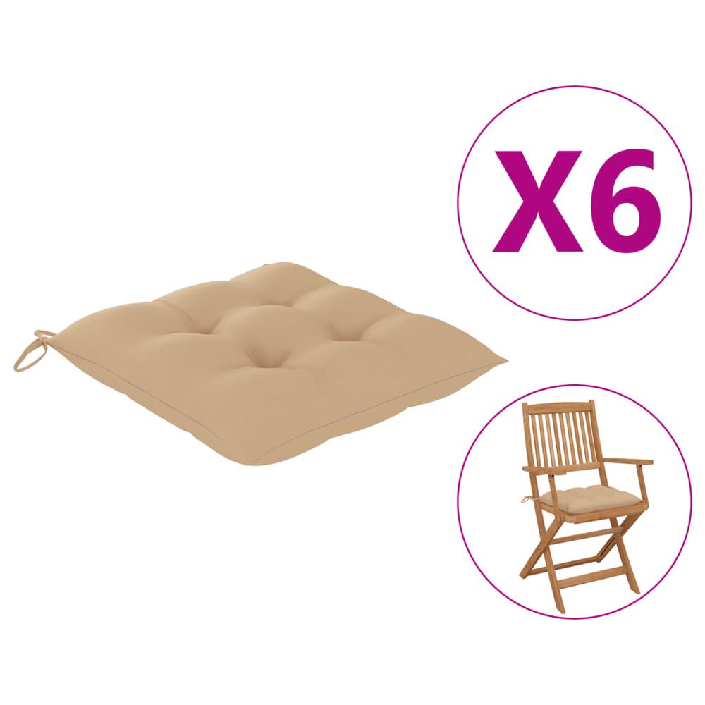vidaXL Chair Cushions 6 pcs Beige 15.7"x15.7"x2.8" Fabric. The main picture.
