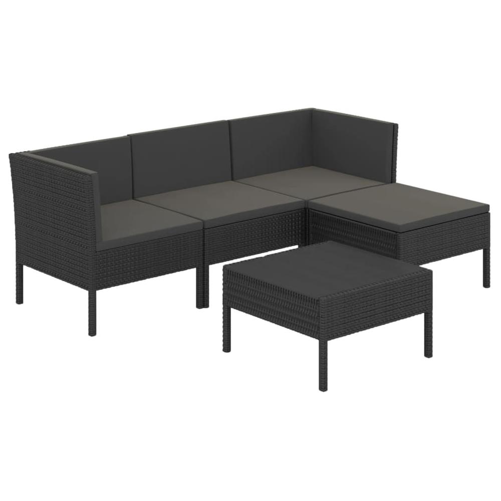 vidaXL 5 Piece Patio Lounge Set with Cushions Poly Rattan Black, 3094377. Picture 2