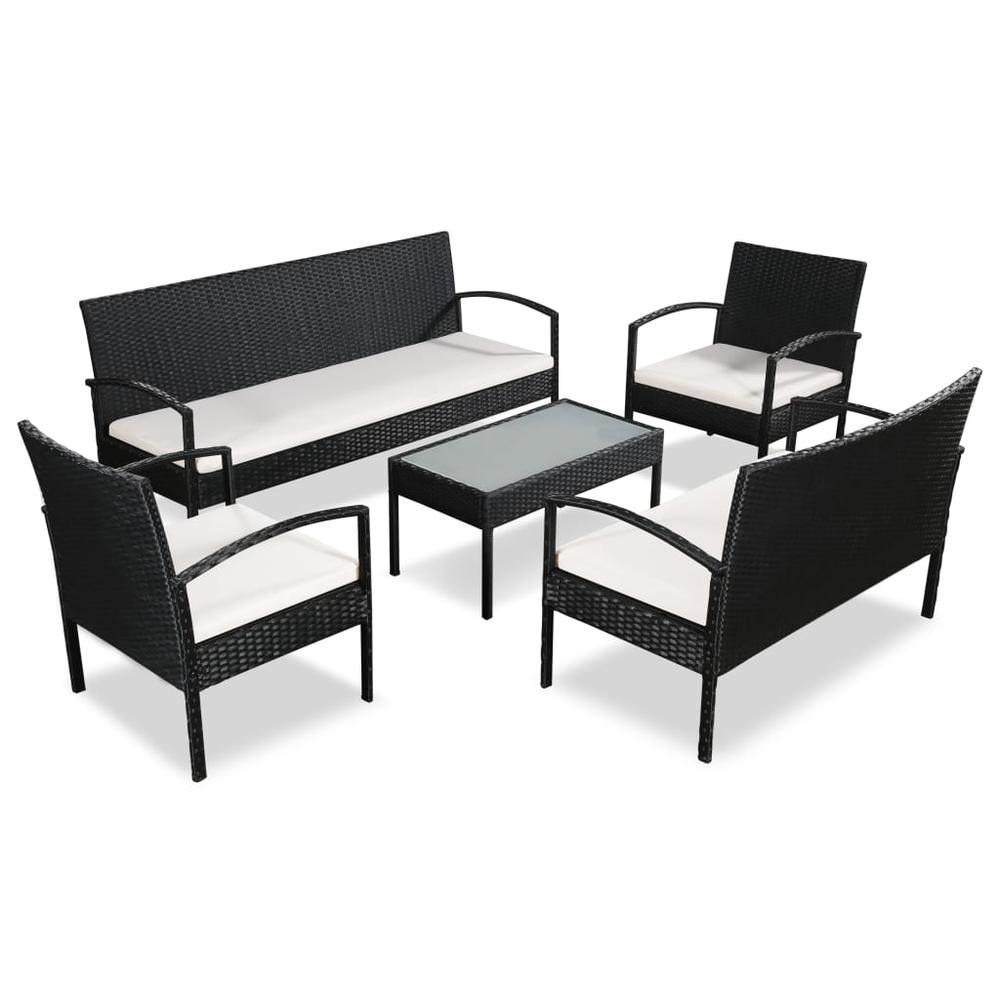 vidaXL 5 Piece Patio Lounge Set with Cushions Poly Rattan Black, 44185. Picture 1