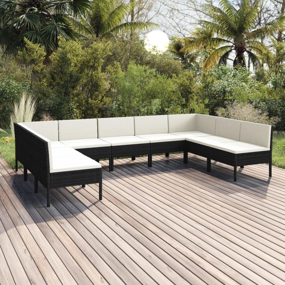 vidaXL 9 Piece Patio Lounge Set with Cushions Poly Rattan Black, 3094596. The main picture.