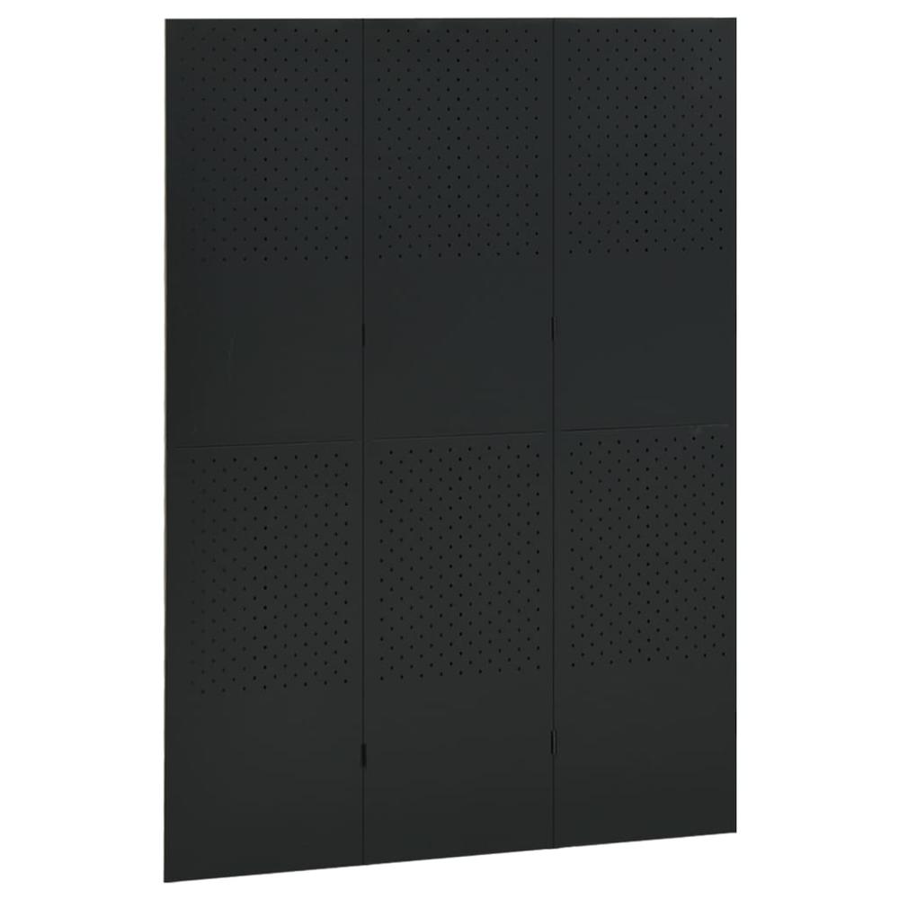 vidaXL 3-Panel Room Divider Black 47.2"x70.9" Steel. Picture 3